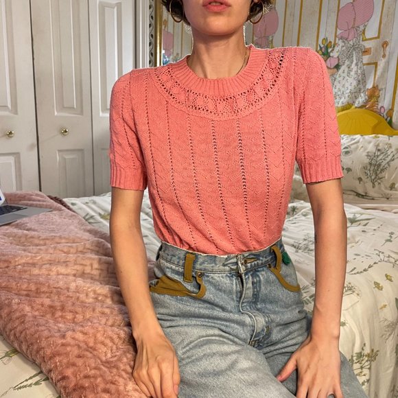 80s Cuddle knit made-in-the-USA pink shirt! - Picture 4 of 14